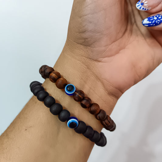 PULSERA MADERA Y OJO TURCO